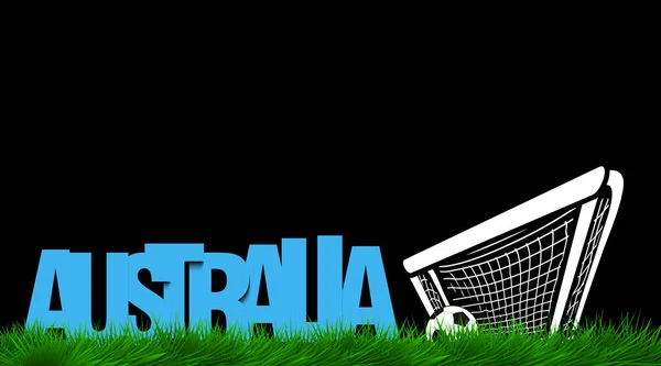 Slovo Austrálie a fotbalový míč v bráně na trávě. — Stockový vektor