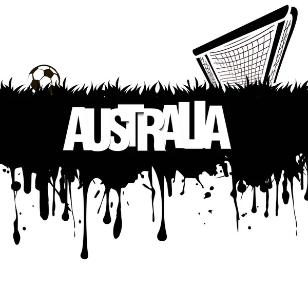 Grunge banner a slovo Austrálie s fotbalovým míčem a brána — Stockový vektor