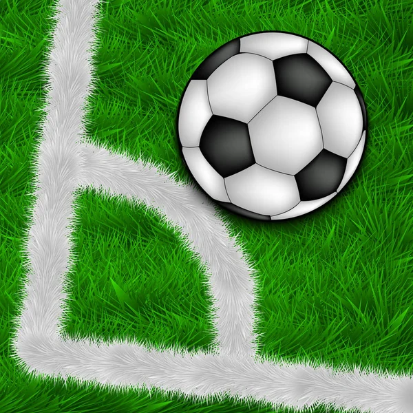 Una pelota de fútbol se encuentra en la esquina de un campo de fútbol — Archivo Imágenes Vectoriales