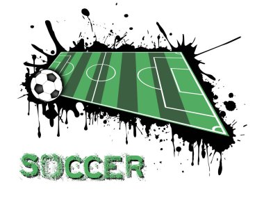 Futbol topu ve alan arka plan boya lekesi üzerinde