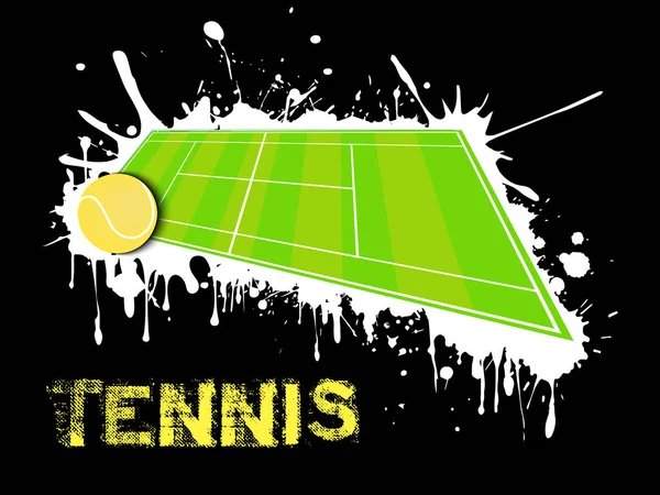 Tennisboll och fältet på en bakgrund av blotting av paint — Stock vektor
