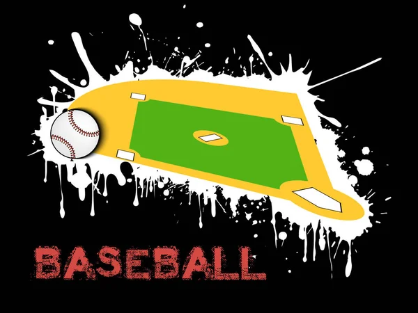 Baseballball und Feld auf einem Hintergrund aus Farbklecksen — Stockvektor