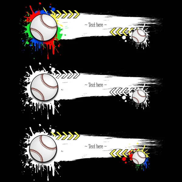 Set Grunge Banner mit Klecksen und Baseballbällen — Stockvektor