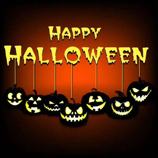 Joyeux Halloween et citrouilles accrochés aux cordes — Image vectorielle