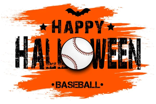 Banner feliz halloween y pelota de béisbol — Vector de stock