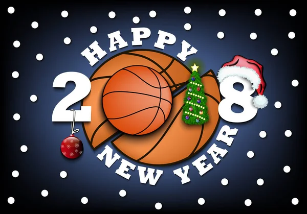 Felice anno nuovo e pallacanestro — Vettoriale Stock