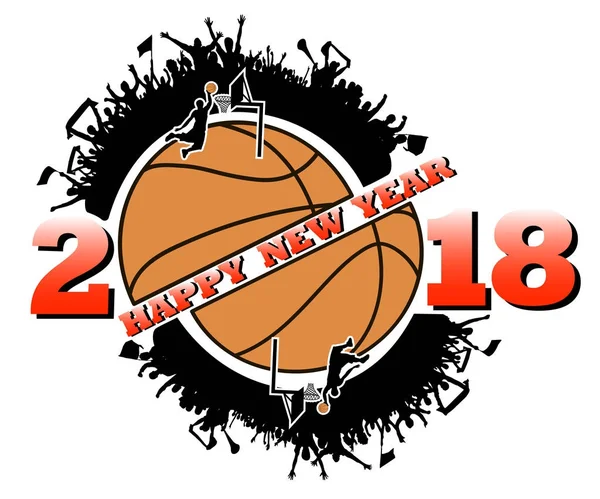 Happy new year and basketball — Stock Vector