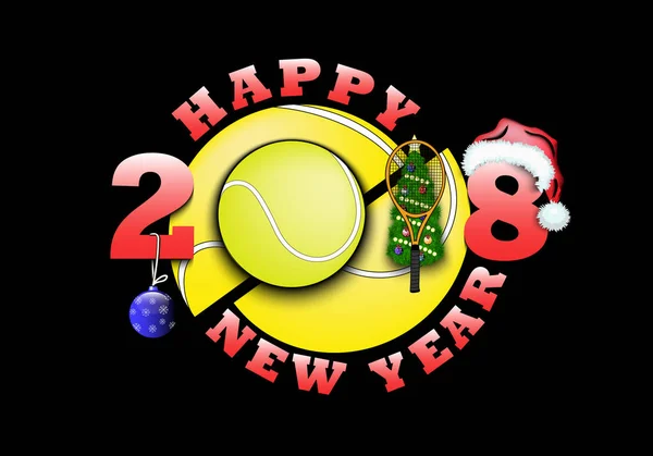 Feliz año nuevo 2018 y pelota de tenis — Vector de stock
