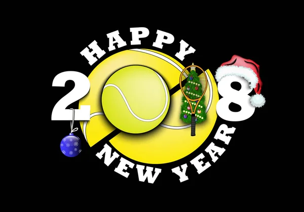 Feliz año nuevo 2018 y pelota de tenis — Vector de stock