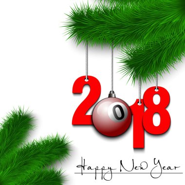 Bilardo topu ile 2018 bir Noel ağacı dalı