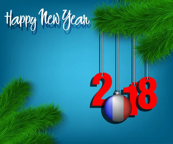 Šťastný nový rok 2018 a míč s vlajkou Francie — Stockový vektor