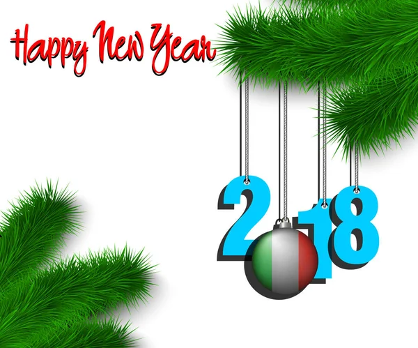 Bonne année 2018 et bal avec le drapeau de l'Italie — Image vectorielle