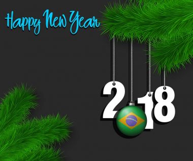Mutlu yeni yıl 2018 ve Brezilya bayrağı ile Top