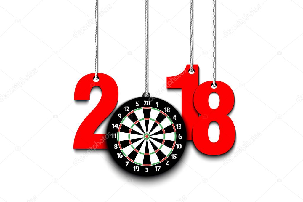 Darts board  and 2018 hanging on strings