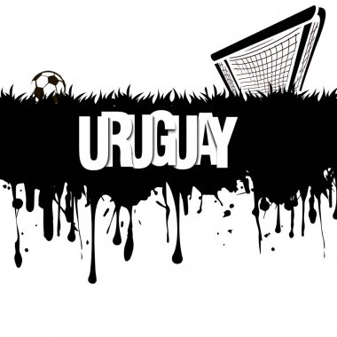 Grunge afiş. Bir futbol topu ve kapı ile Uruguay