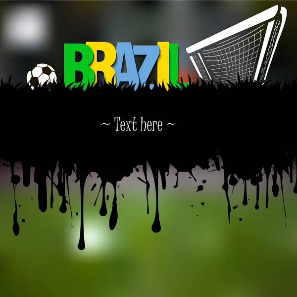 Гранж-баннер. Бразилия с футбольным мячом и воротами — стоковый вектор