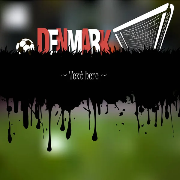 Bandiera del grunge. Danimarca con pallone da calcio e cancello — Vettoriale Stock