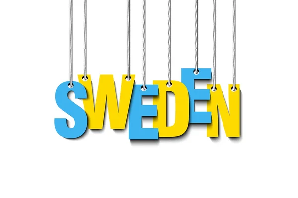 Слово Швеция висит на канатах — стоковый вектор