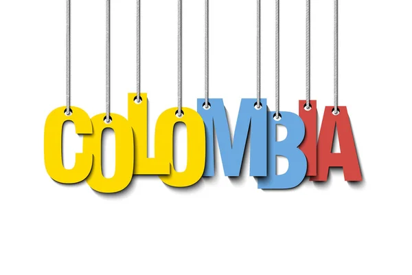 La palabra Colombia cuelga de las cuerdas — Vector de stock