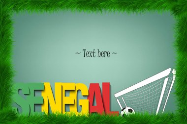 Bir çerçeve çimen kelime Senegal ve kapıdaki bir futbol topu. Vektör çizim