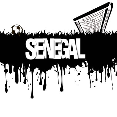 Grunge afiş suluboya mürekkep ve lekeleri dan. Word Senegal futbol topu ve geçit üzerinde beyaz bir arka plan ile. Vektör çizim