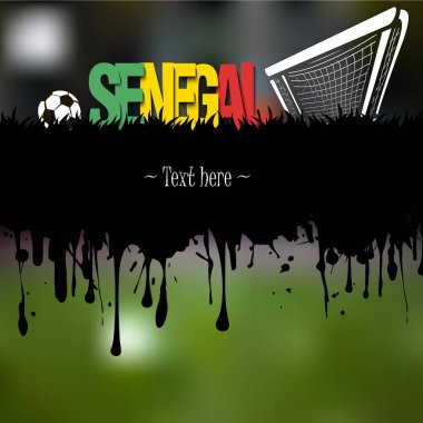 Grunge afiş suluboya mürekkep ve lekeleri dan. Word Senegal ile bir futbol topu ve geçit üzerinde arka plan bulanık. Vektör çizim