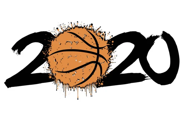 2020 New Year and a basketball ball from blots — Stok Vektör