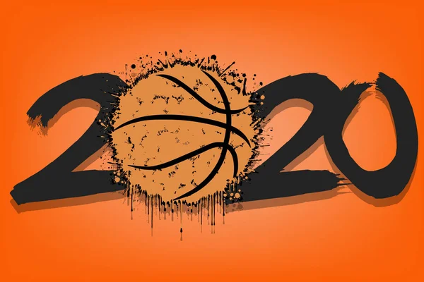 2020 New Year and a basketball ball from blots — Stok Vektör