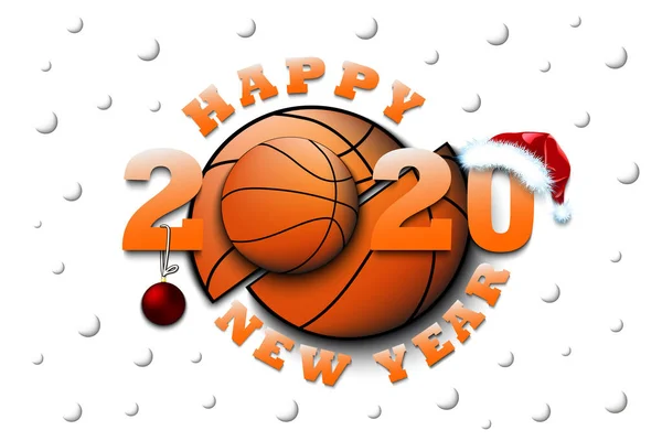 Happy new year 2020 and basketball ball — Stock Vector