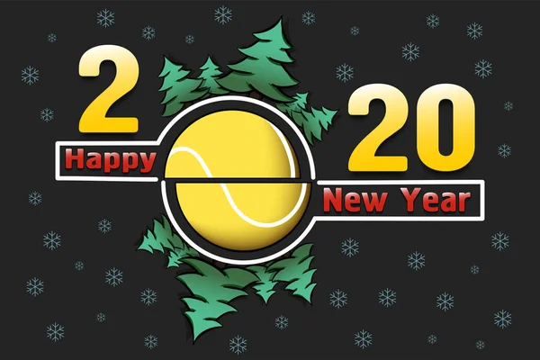 Feliz año nuevo 2020 y pelota de tenis — Vector de stock