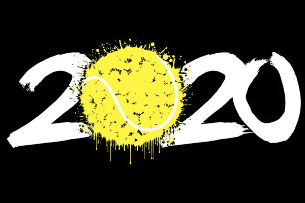 2020 Anno nuovo e una palla da tennis da macchie — Vettoriale Stock
