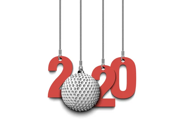 2020 Nyår och golfboll hänger på strängar — Stock vektor