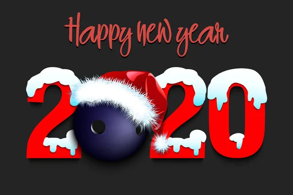 Números nevados de Año Nuevo 2020 y bola de bolos — Vector de stock