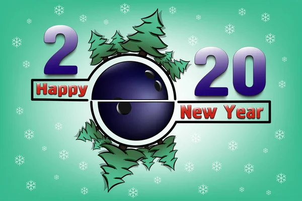 Feliz año nuevo 2020 y bola de bolos — Vector de stock