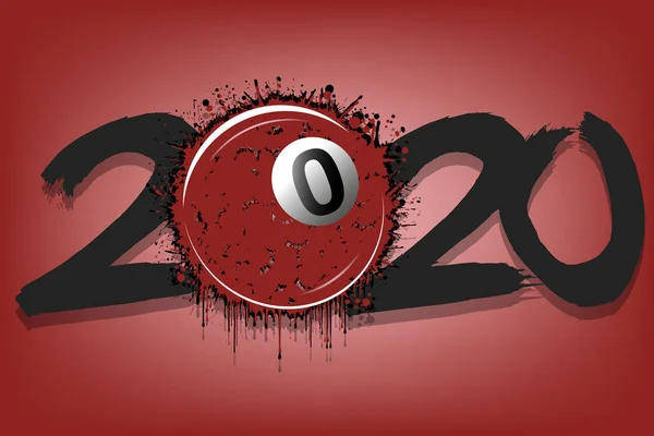 2020 New Year and a billiard ball from blot — 스톡 벡터