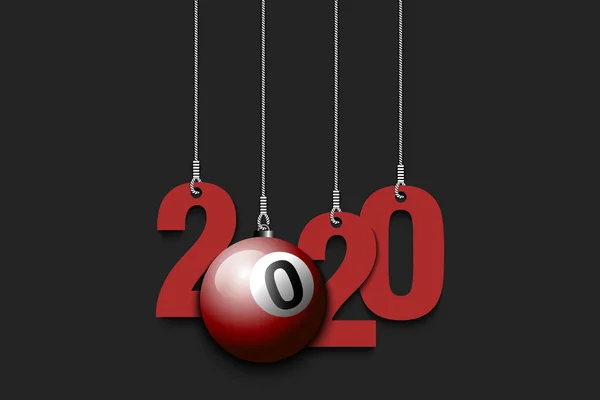 2020 Nyår och biljardboll hänger på strängar — Stock vektor