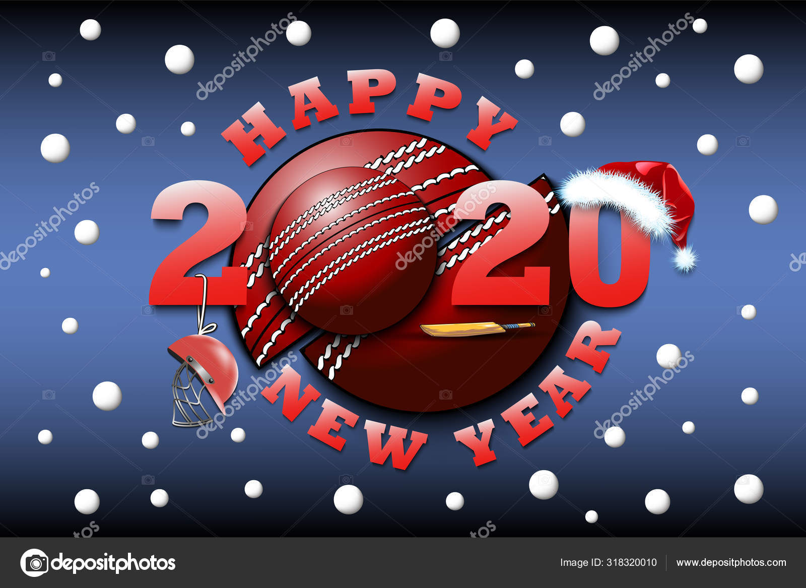 Feliz año nuevo 2020 y la pelota de cricket — Vector de stock © Mityay