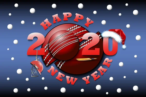 Feliz año nuevo 2020 y la pelota de cricket — Vector de stock