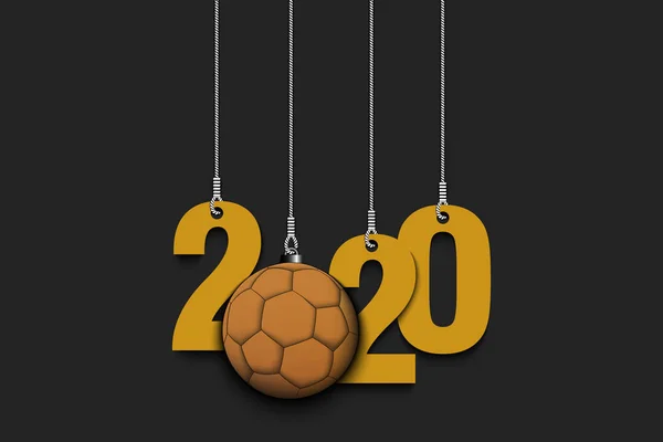 2020 Año Nuevo y balonmano colgando de las cuerdas — Vector de stock