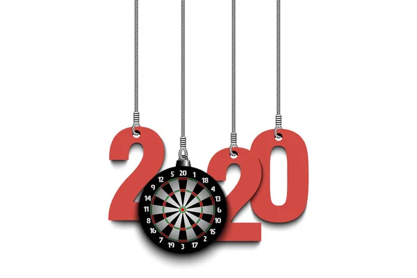2020 Nytt år och darttavla hänger på strängar — Stock vektor