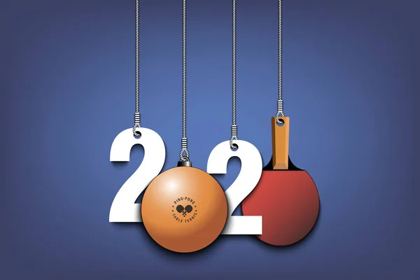 2020 New Year and ping-pong ball hanging on strings — Stock Vector