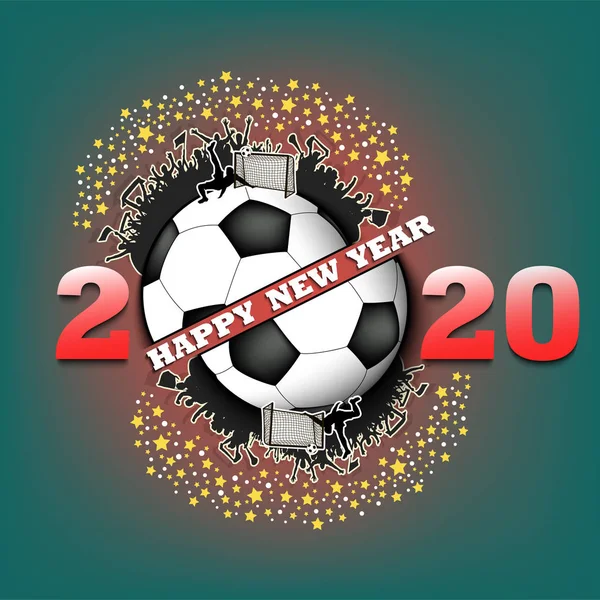 Felice anno nuovo 2020 e pallone da calcio — Vettoriale Stock