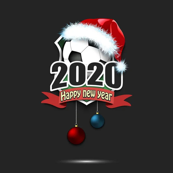 Feliz ano novo 2020 e bola de futebol em santa hat — Vetor de Stock