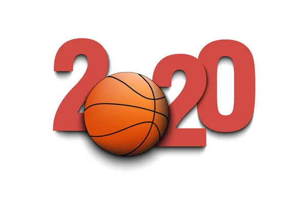 Numéros Nouvel An 2020 et ballon de basket — Image vectorielle