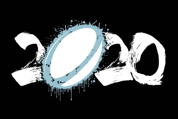 Abstrakt nummer 2020 och rugbyboll från fläckar — Stock vektor