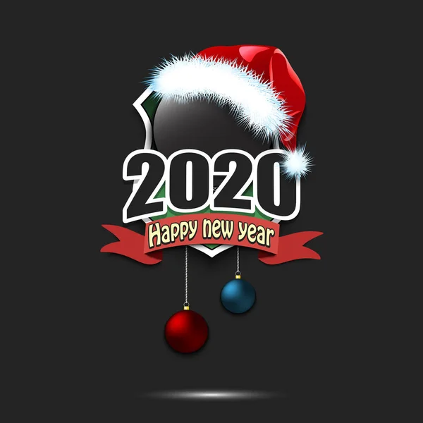 Feliz ano novo 2020 e disco de hóquei em santa hat — Vetor de Stock