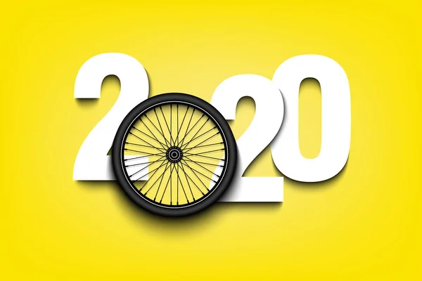 Números de Año Nuevo 2020 y rueda de bicicleta — Archivo Imágenes Vectoriales