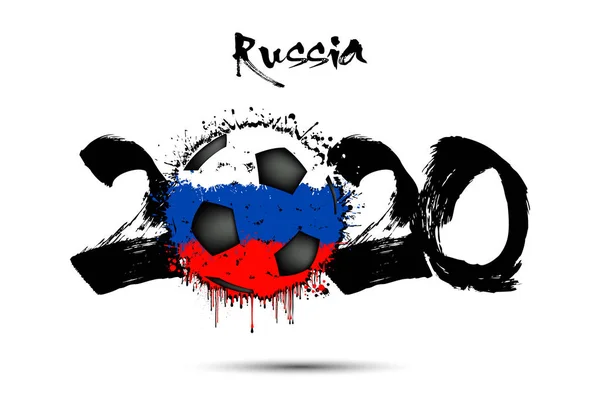 2020 en voetbal in de kleur van Rusland vlag — Stockvector