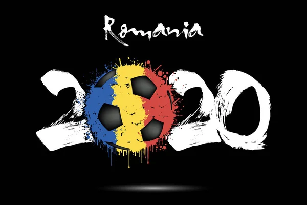 2020 e bola de futebol na cor da bandeira da Romênia — Vetor de Stock