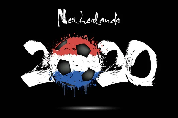 2020 et ballon de football en couleur du drapeau néerlandais — Image vectorielle